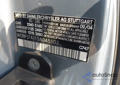 2005 Mercedes-Benz Cl 55 Amg from USA, damaged, VIN WDBPJ74J15A045102